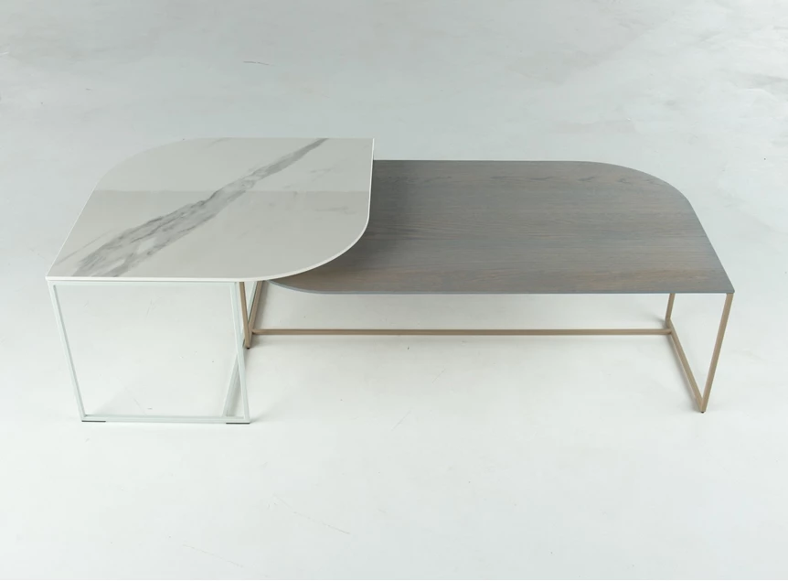 Set Salontafel Taj-Mahal rechthoekig eik fineer hout Bert Plantagie