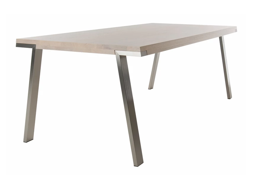Eettafel Seven massief lichte eik poot RVS Bert Plantagie