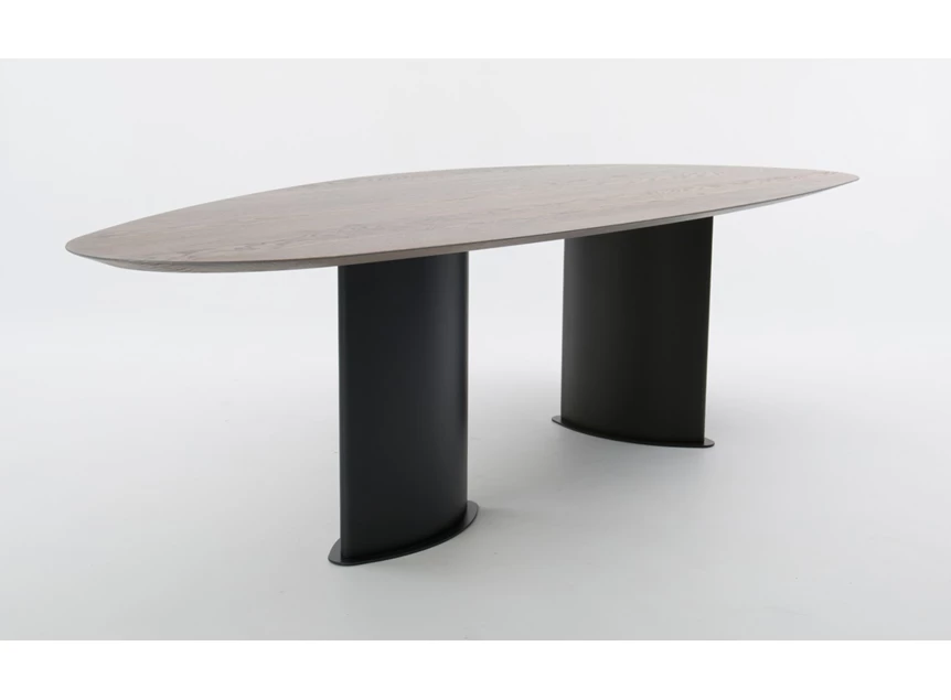 Zijkant Eettafel Roman Table Talk kiezel organisch massief hout eik vergrijsd Bert Plantagie