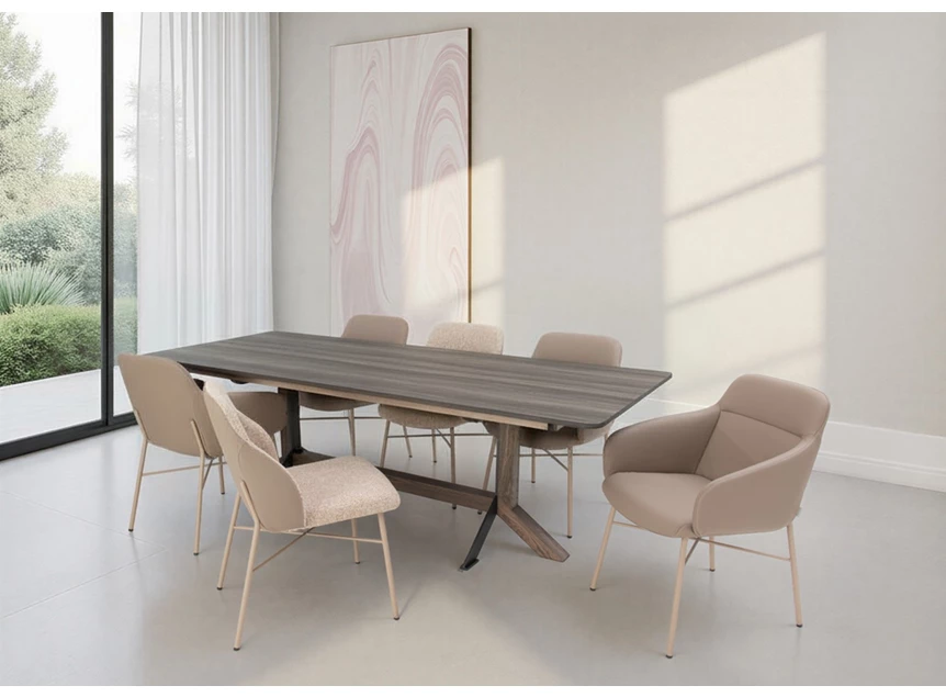 Sfeerfoto Verlengbare eettafel Nexus End massief hout eik bruin Bert Plantagie