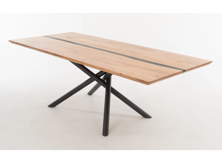 Bovenkant Eettafel Maas massief hout eik epoxy antraciet Bert Plantagie