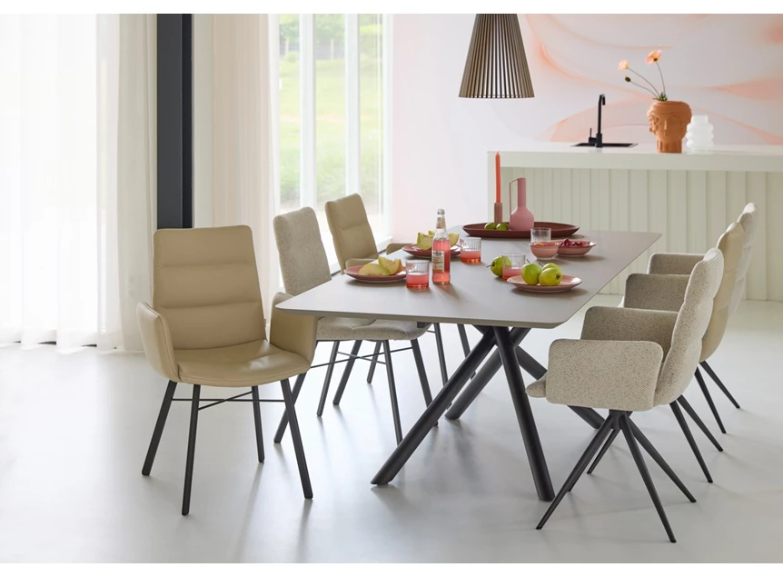 Eettafel Maas rechthoekig afgeronde hoeken HPL beige Bert Plantagie