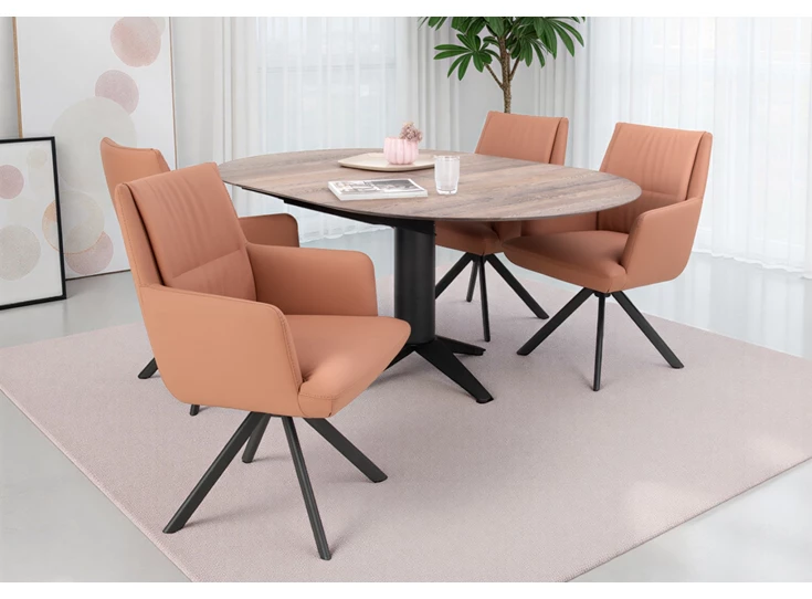 Sfeerfoto Verlengbare tafel Bloom rond massief hout eik Bert Plantagie