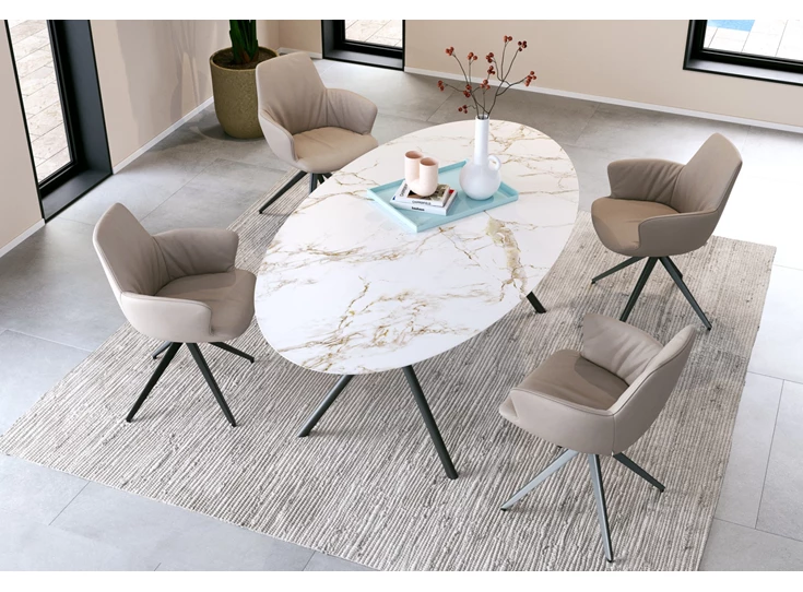 Eettafel Aiven ovaal Dekton witte marmerlook Bert Plantagie