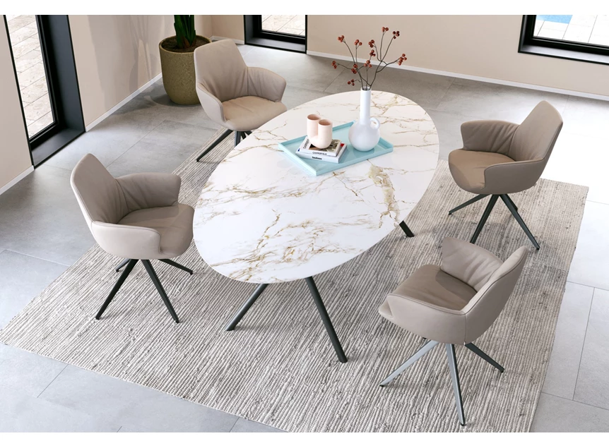 Eettafel Aiven ovaal Dekton witte marmerlook Bert Plantagie
