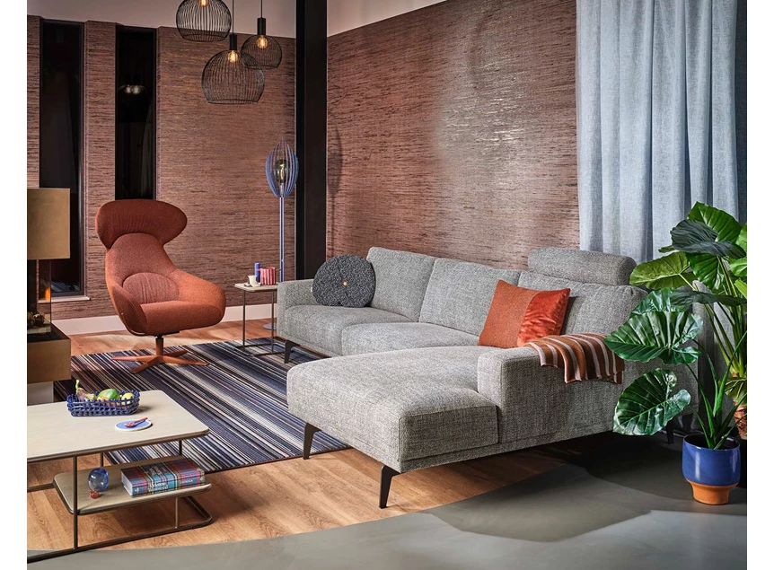 Sfeerfoto Salon met longchair Stylo stof grijs Bert Plantagie