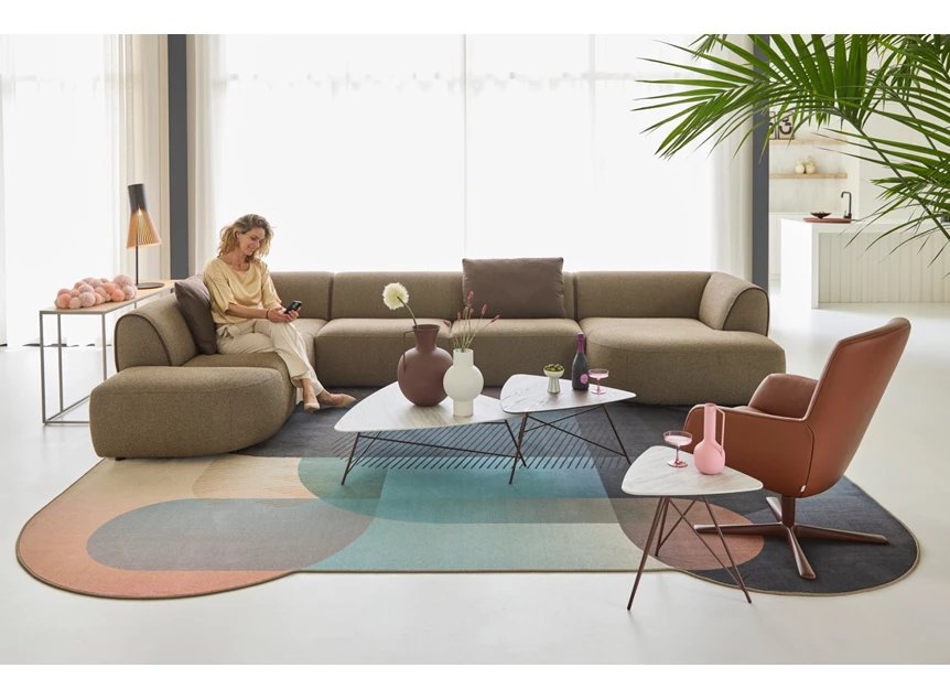 Hoeksalon Rozan met longchair island stof taupe Bert Plantagie