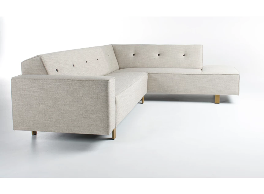 Zijkant Salon hoek Odin dormeuze stof beige met sierknopen Bert Plantagie