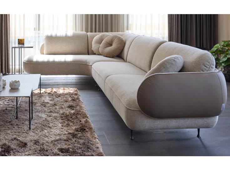 Hoeksalon Arizona organisch stof beige leder taupe Bert Plantagie