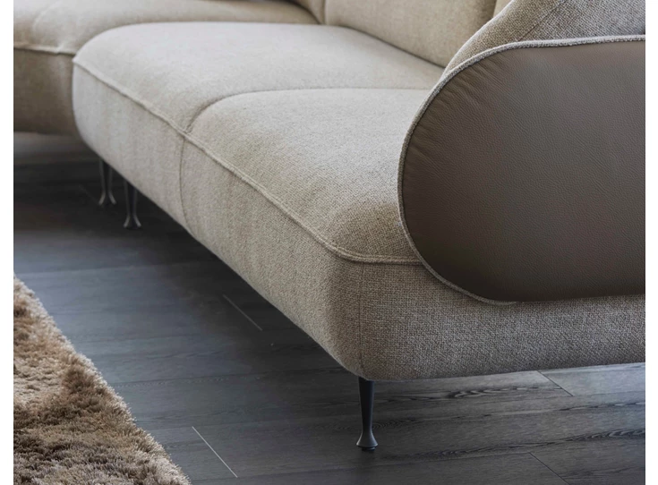 Detail Hoeksalon Arizona organisch stof beige leder taupe Bert Plantagie