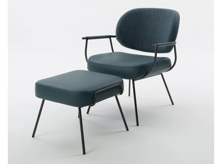 Met poef hocker Bijzetzetel Flip F51 combi leder stof blauw Bert Plantagie