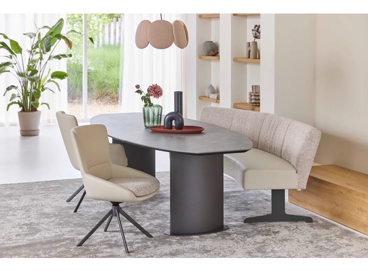 Eetkamerbank Dinner Talk curved gebogen modulair rug ribs Bert Plantagie