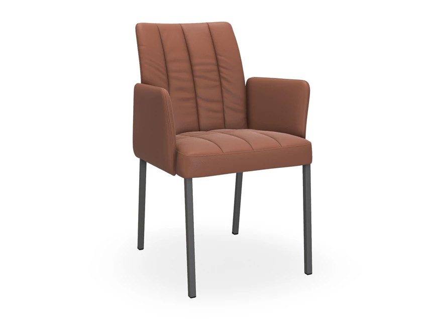 Armstoel Ultimo 4-poot vierkant U32 leder cognac ribs Bert Plantagie