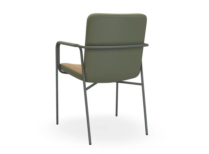 Achterkant Armstoel Tibbe T22 combi leder stof ingetrokken naad Bert Plantagie