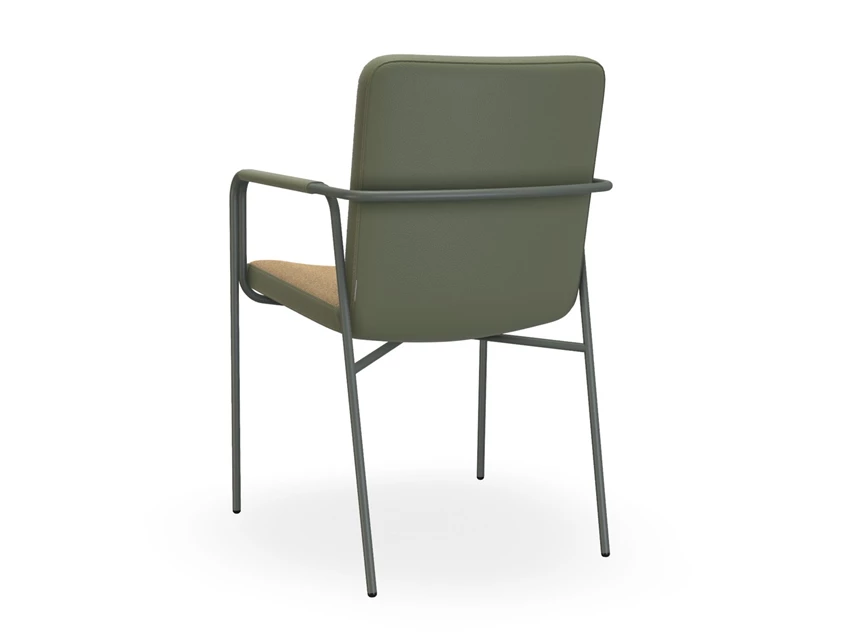 Achterkant Armstoel Tibbe T22 combi leder stof ingetrokken naad Bert Plantagie
