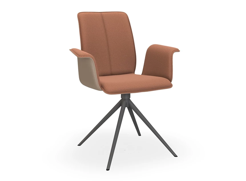 Armstoel Tara Statief 836A combi stof terracotta leder taupe stolpnaad Bert Plantagie
