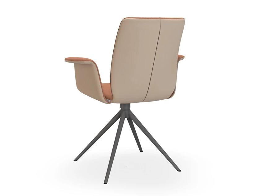 Achterkant Armstoel Tara Statief 836A combi stof terracotta leder taupe enkelnaad Bert Plantagie