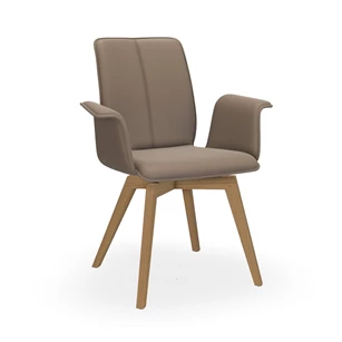Armstoel Tara Wood 835A leder taupe stolpnaad Bert Plantagie