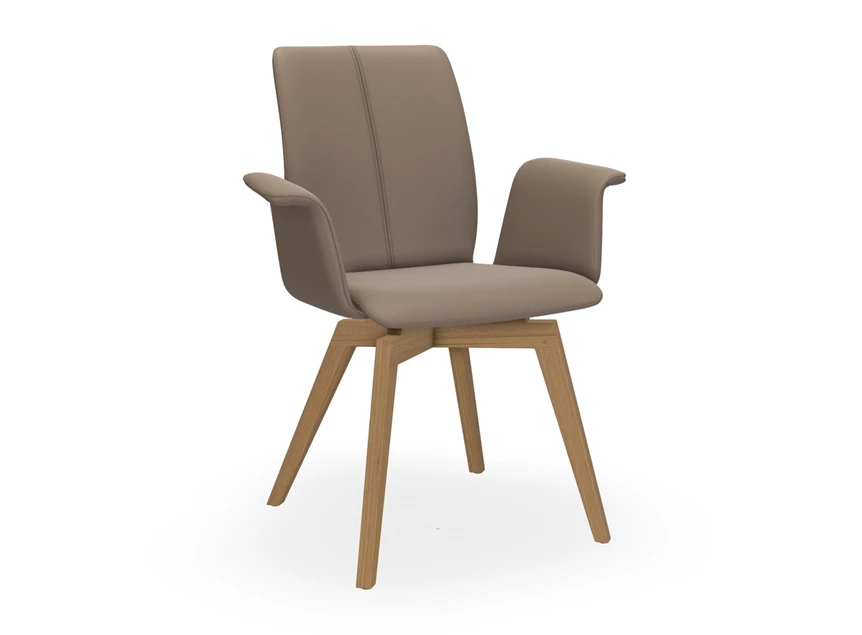 Armstoel Tara Wood 835A leder taupe enkelnaad Bert Plantagie