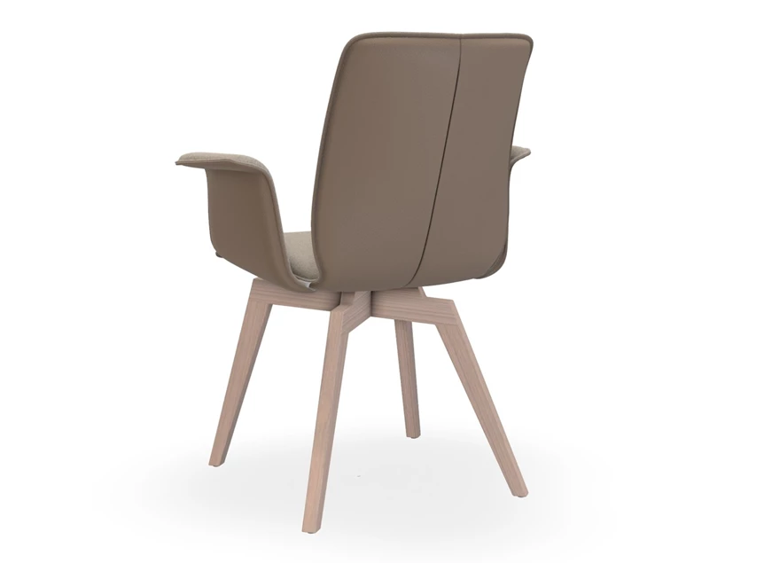 Achterkant Armstoel Tara Wood 835A combi leder taupe stof beige stolpnaad Bert Plantagie
