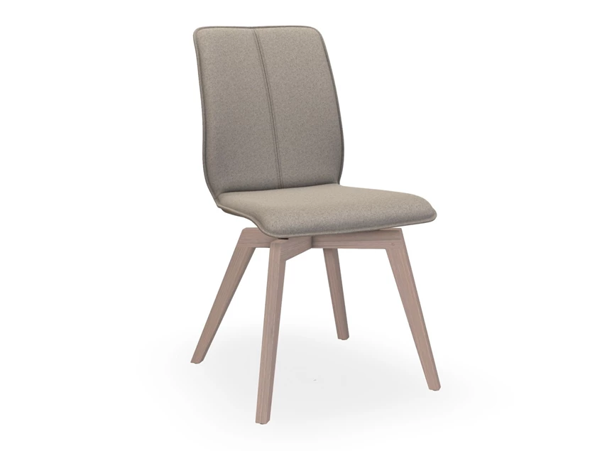 Stoel Tara Wood 815A combi leder taupe stof beige stolpnaad Bert Plantagie
