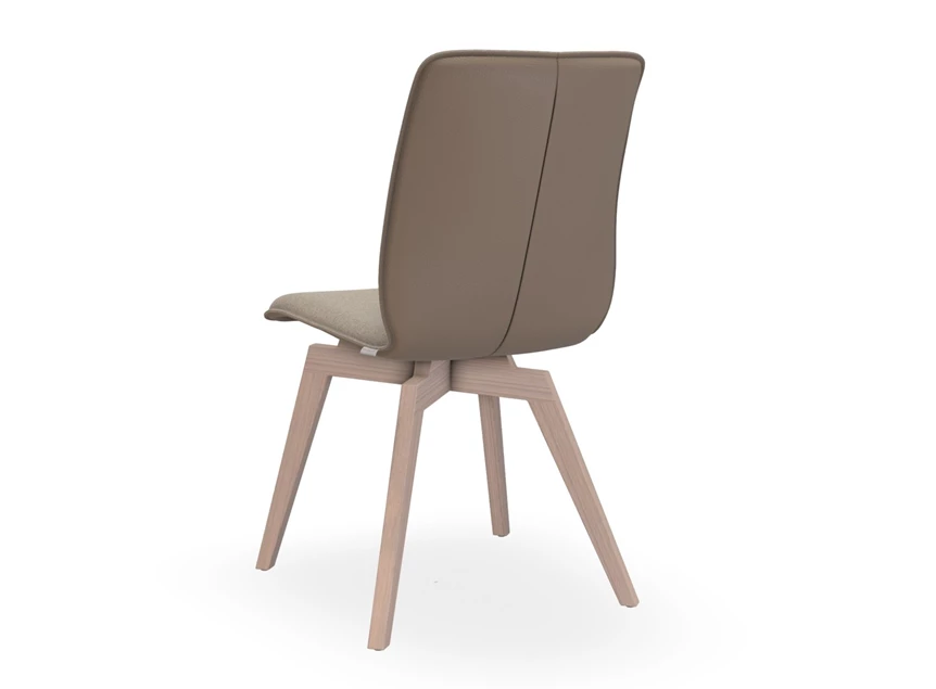 Achterkant Stoel Tara Wood 815A combi leder taupe stof beige stolpnaad Bert Plantagie