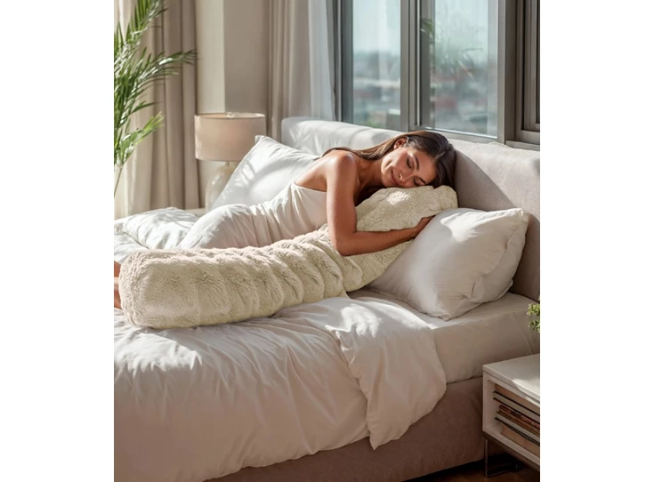 Bodypillow pompom beige 140x20 sfeerfoto