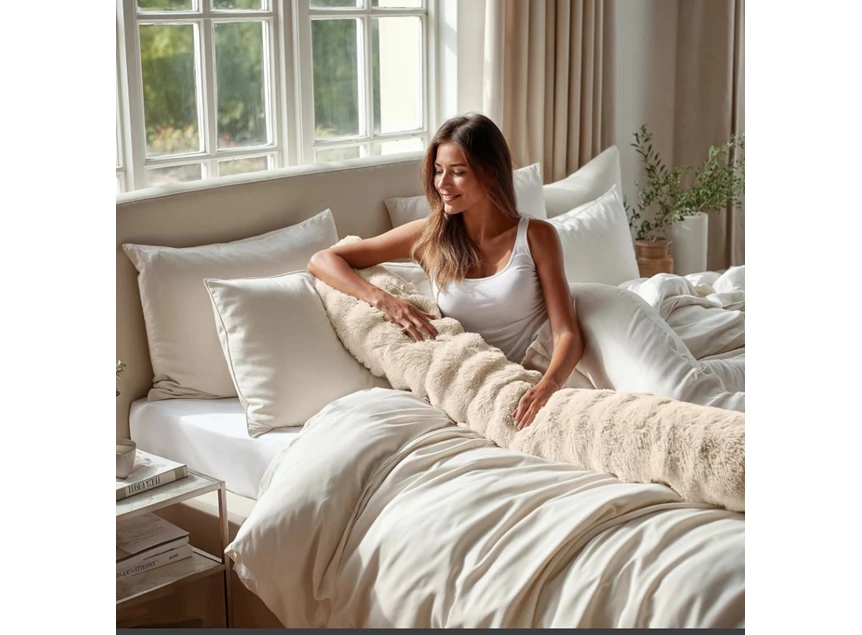 Bodypillow pompom beige 140x20 lengte