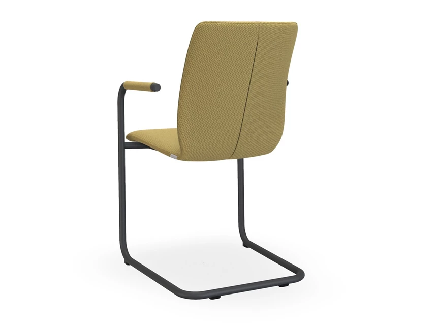 Achterkant Armstoel Tara Freischwinger 824A rond stof geel groen enkelnaad Bert Plantagie