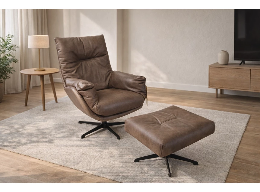 Sfeerfoto Bijzetzetel Romeo natuurleder bruin taupe Designwerk