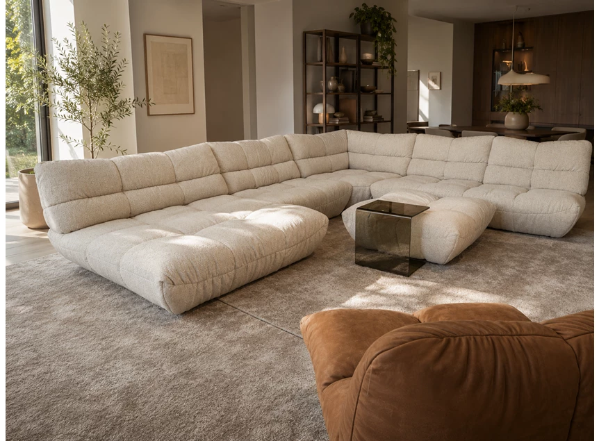 Hoekzetel Passion met longchair breed stof beige Designwerk