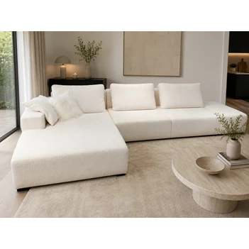 Salon Lexus met longchair en chill stof boucle beige wit Passe Partout
