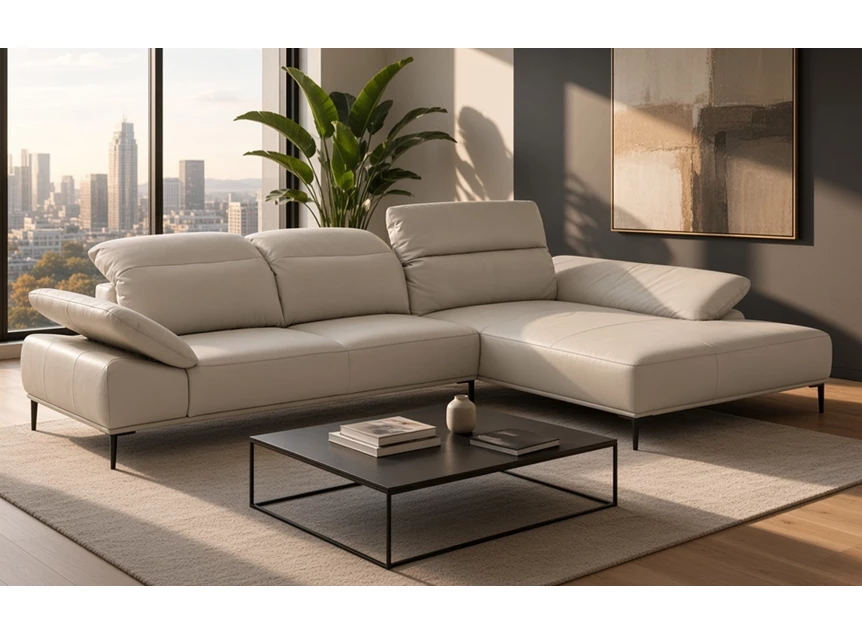 Moderne loft Salon Tavaroo brede longchair wit leder Willi Schillig