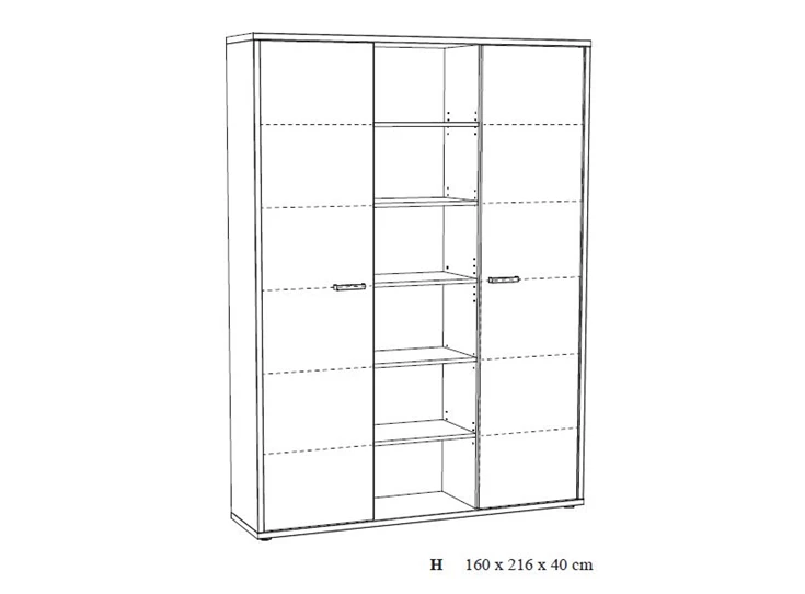 Neyt Bureaukast H Hoge kast 2 deuren/open + 6 vakken Capo Golden oak Tekening