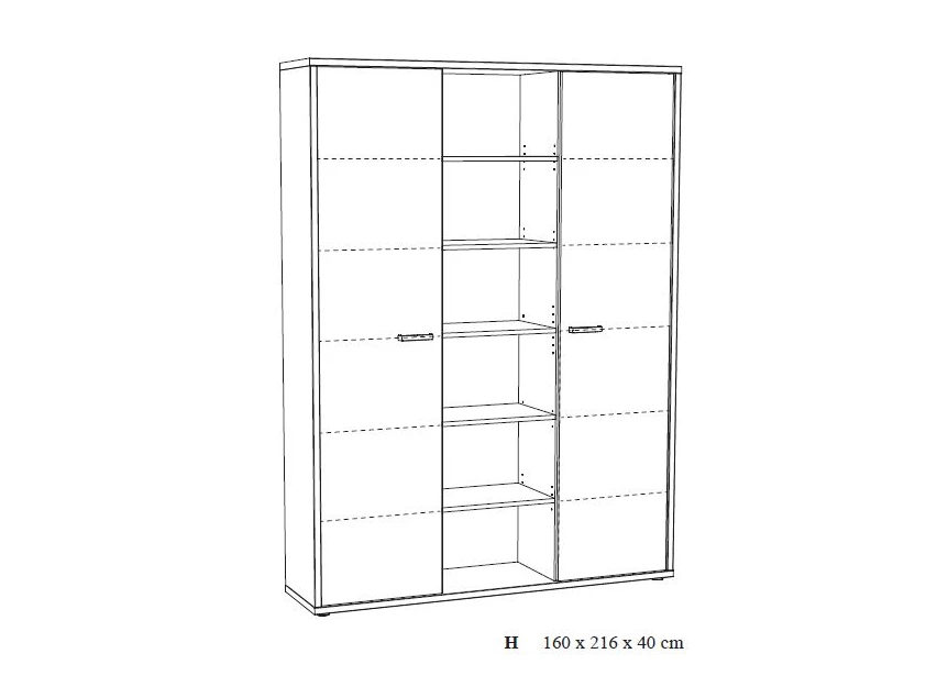 Neyt Bureaukast H Hoge kast 2 deuren/open + 6 vakken Capo Golden oak Tekening