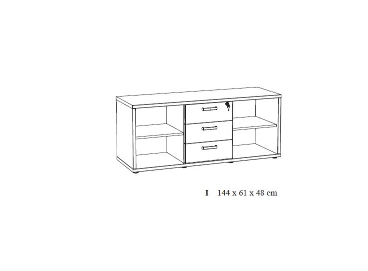 Neyt Lage kast Capo 4 vakken/3 laden Zwart/Kastanje Tekening