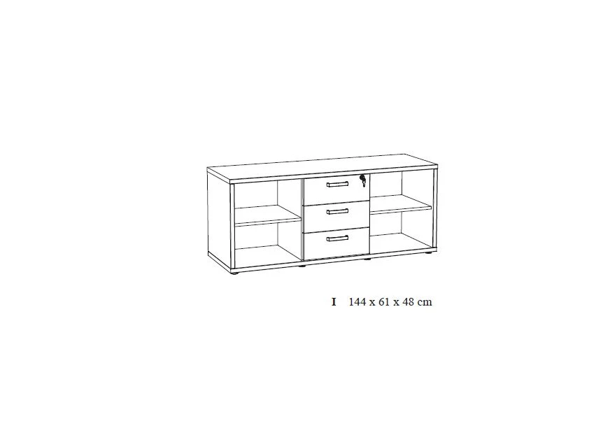 Neyt Lage kast Capo 4 vakken/3 laden Zwart/Kastanje Tekening