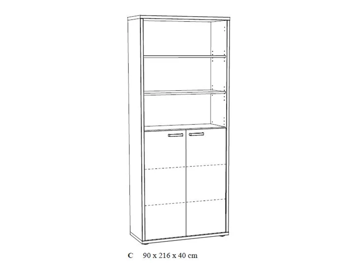 Neyt Bureaukast C Hoge kast 2 deuren/3 vakken Zwart/Kastanje Tekening