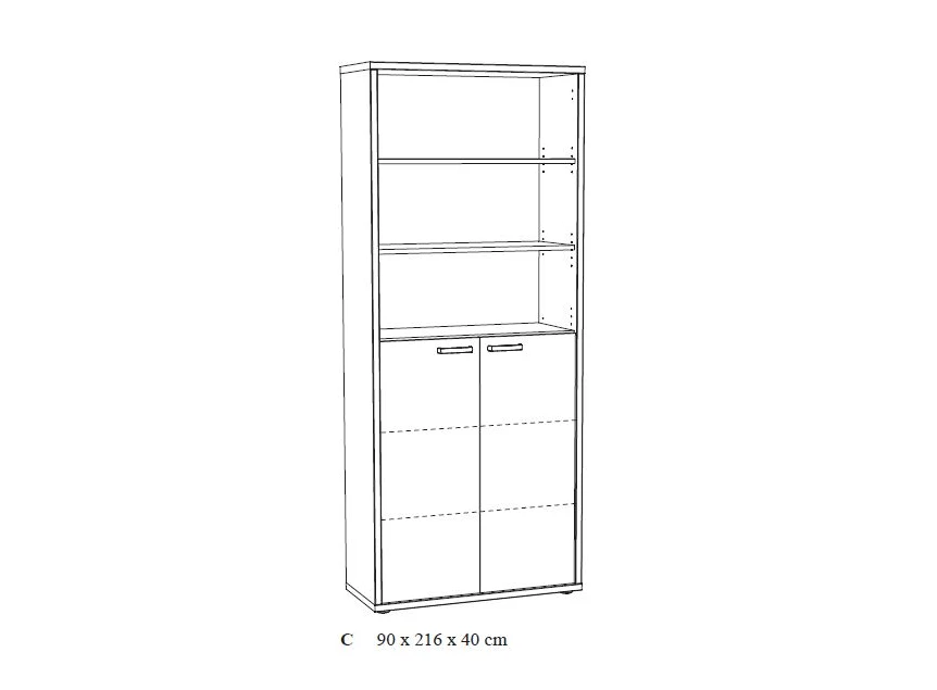Neyt Bureaukast C Hoge kast 2 deuren/3 vakken Zwart/Kastanje Tekening