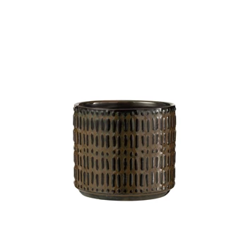 22712 J-Line Jolipa Bloempot Streep L Zwart/Bruin