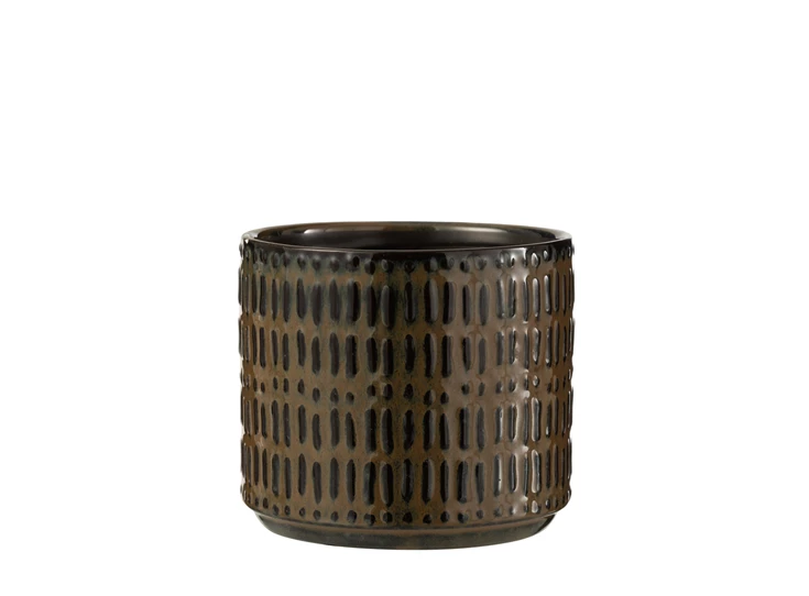 22712 J-Line Jolipa Bloempot Streep L Zwart/Bruin