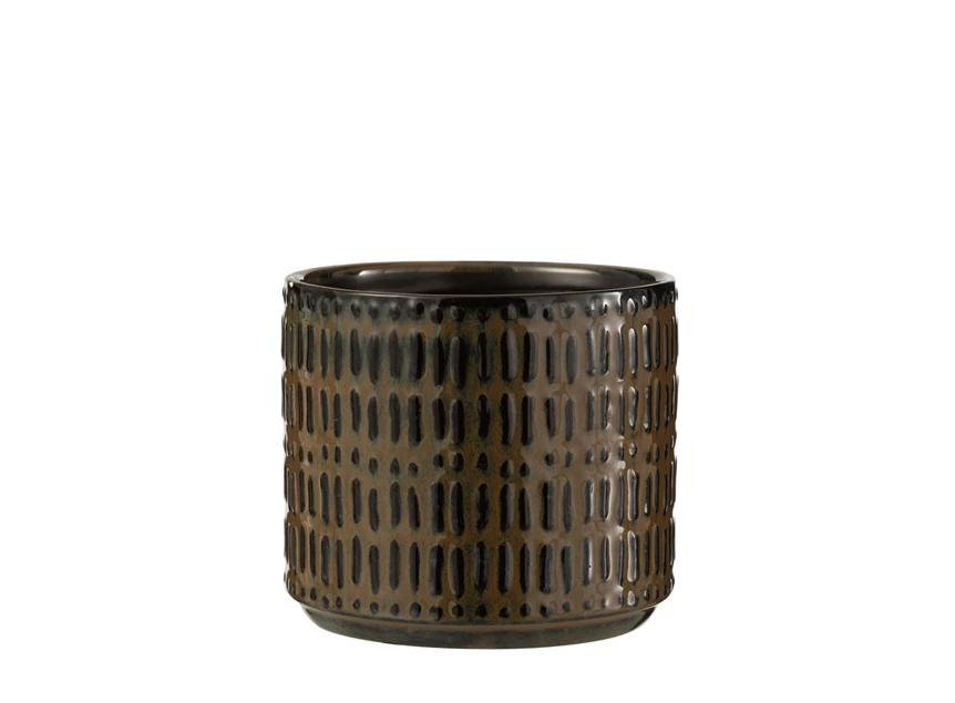 22712 J-Line Jolipa Bloempot Streep L Zwart/Bruin