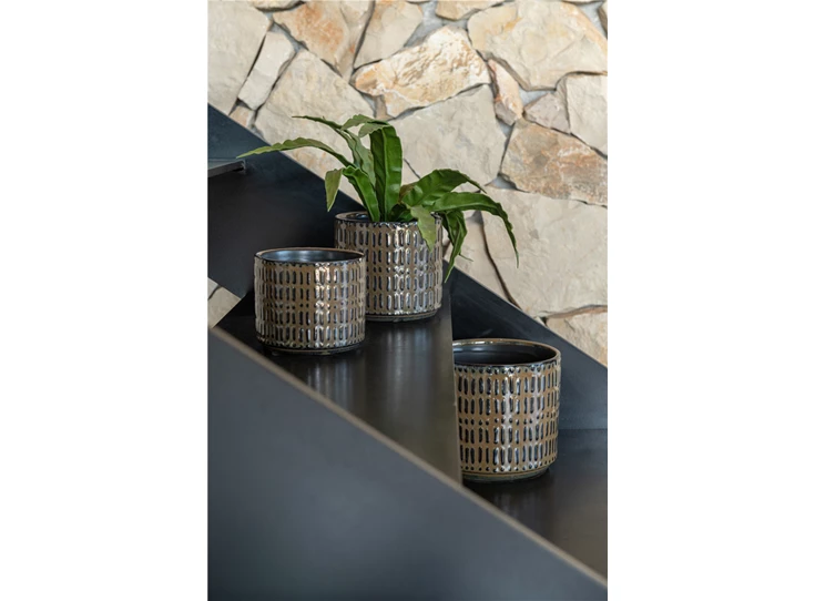 22712 J-Line Jolipa Bloempot Streep L Zwart/Bruin Sfeer