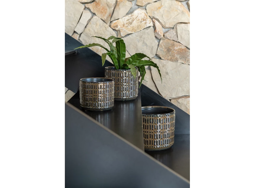 22712 J-Line Jolipa Bloempot Streep L Zwart/Bruin Sfeer