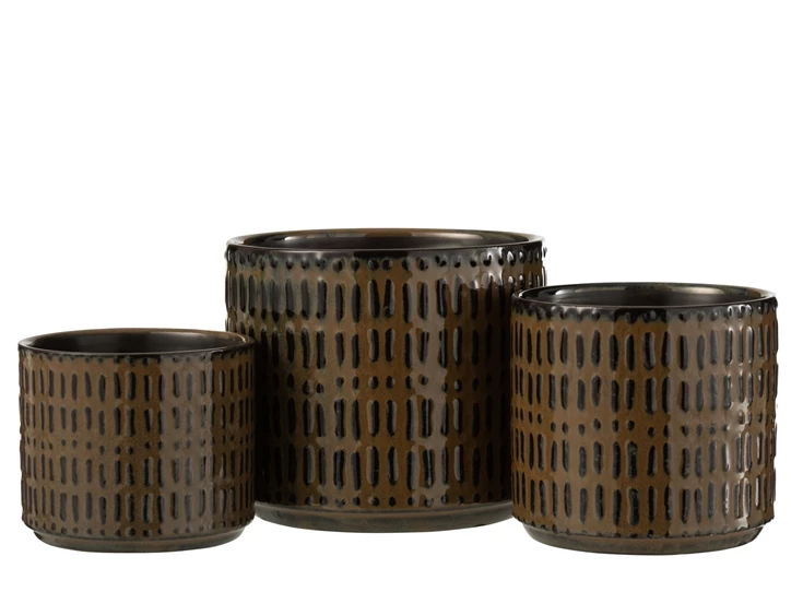 22712 J-Line Jolipa Bloempot Streep L Zwart/Bruin Collectie