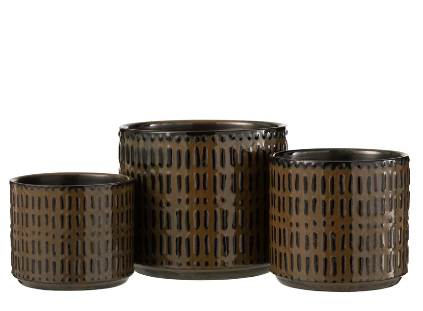 22712 J-Line Jolipa Bloempot Streep L Zwart/Bruin Collectie