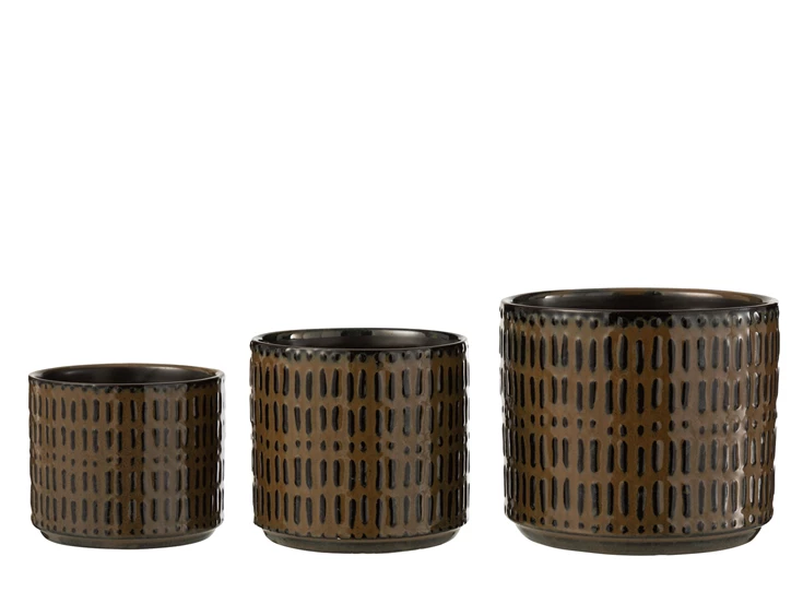 22712 J-Line Jolipa Bloempot Streep L Zwart/Bruin Collectie geordend