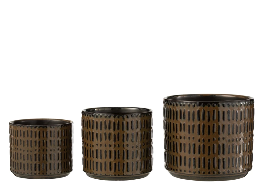 22712 J-Line Jolipa Bloempot Streep L Zwart/Bruin Collectie geordend