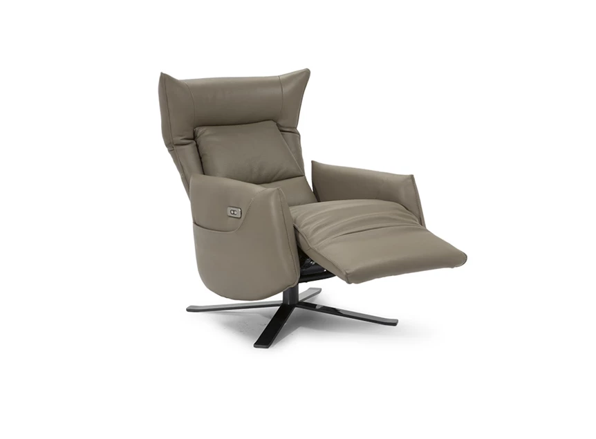 Relaxfauteuil Batticuore B889 schuin vooraanzicht taupe leder met open relax