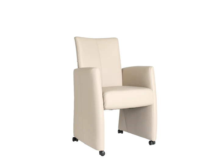 Armstoel Evi leder beige op wielen De Toekomst